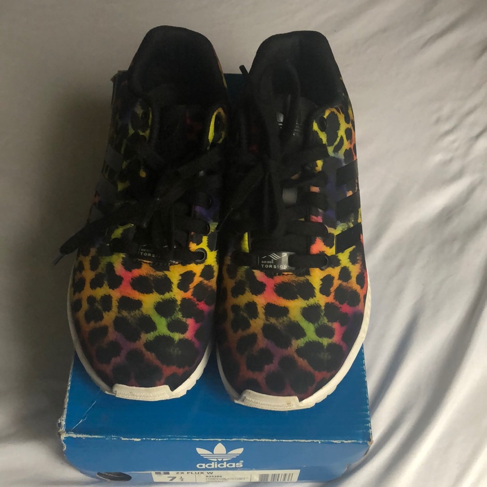 Adidas Flux multi colored leopard print sneakers